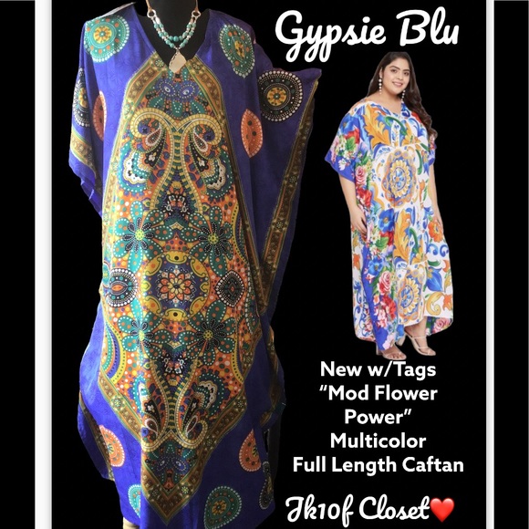 💐NWT GYPSIE BLU MOD FLORAL COVERUP CAFTAN - Picture 10 of 10